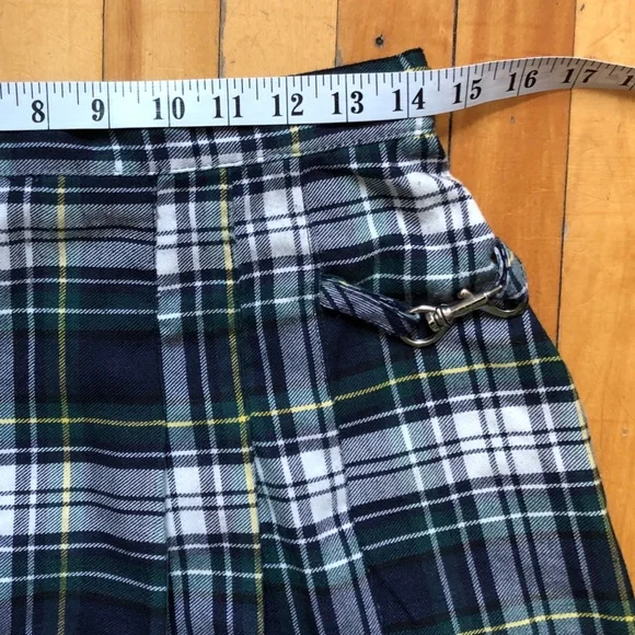 90s Y2K Pleated Green Blue Plaid Mini Kilt Skirt Punk Grunge - Picture 9 of 10